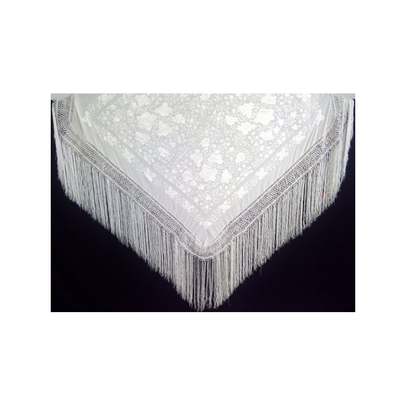 Mantón de seda bordado. Modelo 201 blanco - La Tienda de España