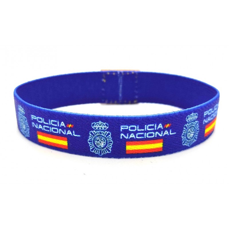 Pulsera Policía Nacional (3), en Plata 1ªLey, cuero azul y esmalte