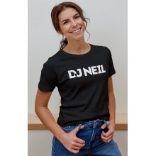 Camiseta DJ NEIL negra. Mujer modelo DN-046
