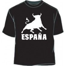 Camiseta negra España Toro blanco. Negro-blanco