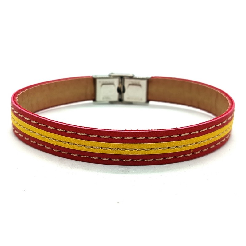 Pulsera bandera España cuero. La Tienda de España