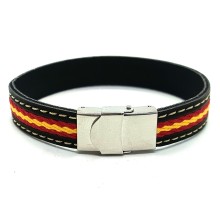 Pulsera bandera España cuero. La Tienda de España