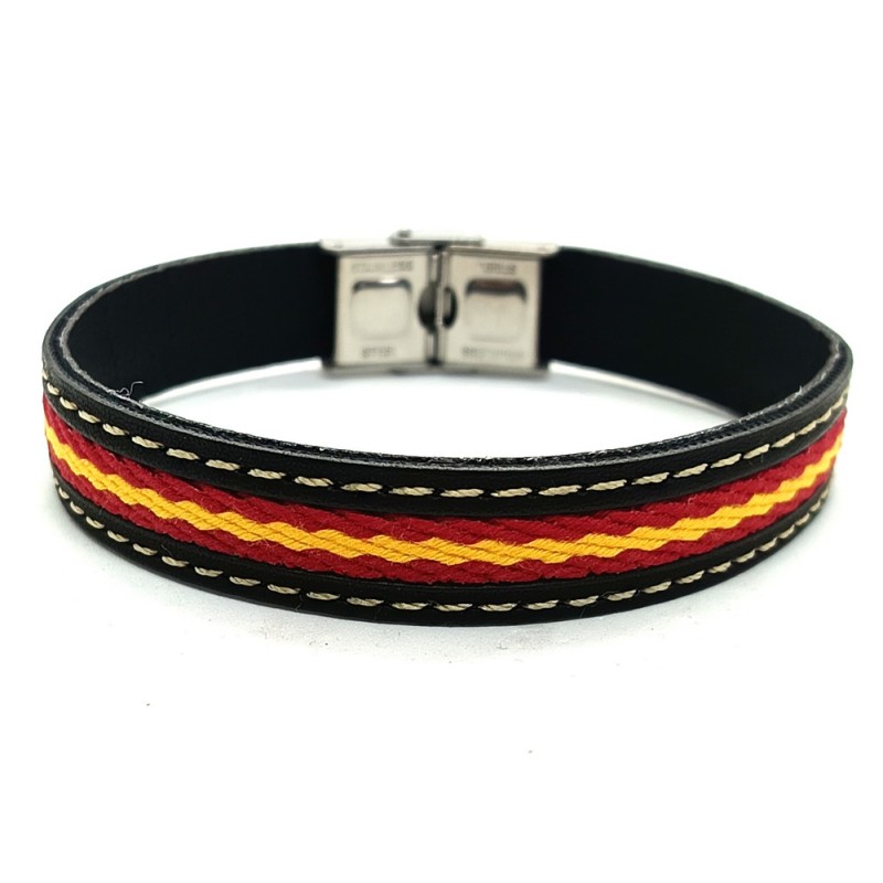 Pulsera bandera España cuero. La Tienda de España