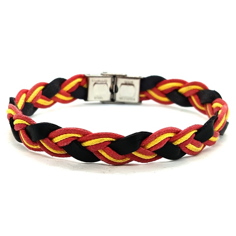 Pulsera bandera España cuero trenzado. La Tienda de España