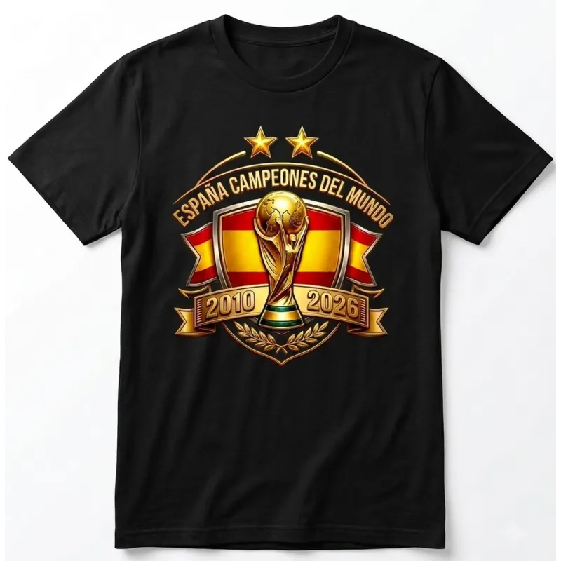 Camiseta España Campeones del Mundo 2026 negra. La Tienda de España