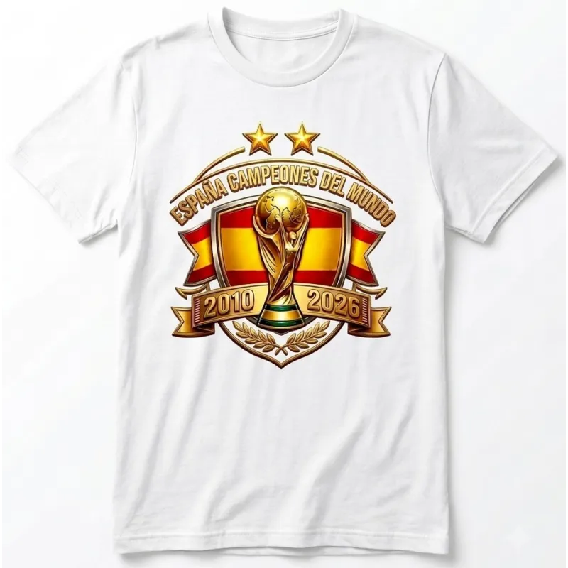 Camiseta España Campeones del Mundo 2026 blanco. La Tienda de España