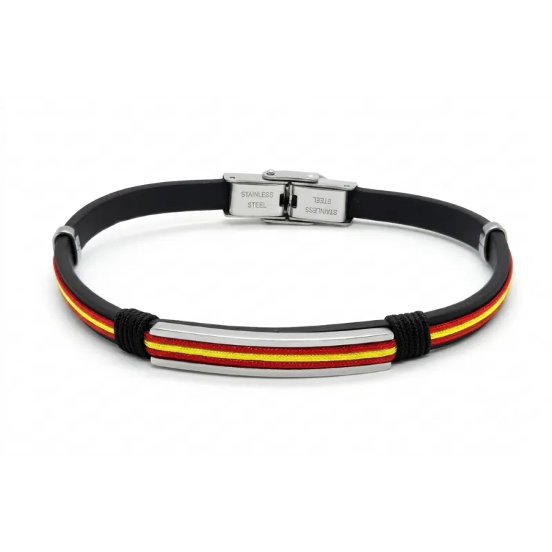 Pulsera bandera España cuero y acero. La Tienda de España